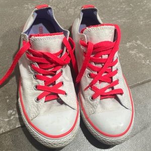 Converse low top white with purple orange all star size 5